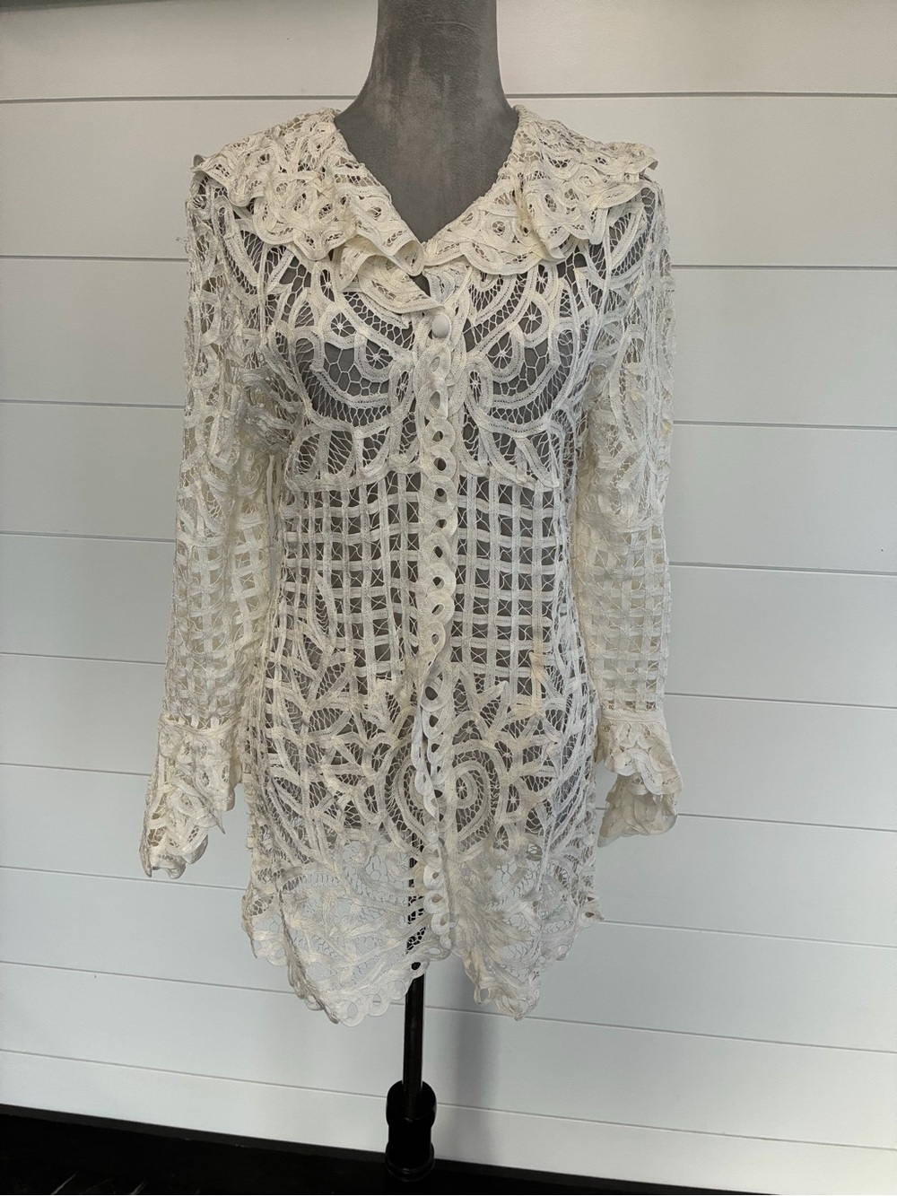 Lisa Lace Open Blouse Shrug Boho Sheer Festival Resort Sz M NWOT/0350